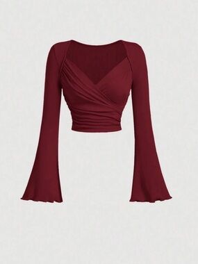 ♥️Rag Therapy Burgundy Crop Top with Bell Sleeves